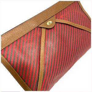 GUCCI Rigate Line Vintage 80's Clutch Bag Pouch Red Green Sherry Leather Purse